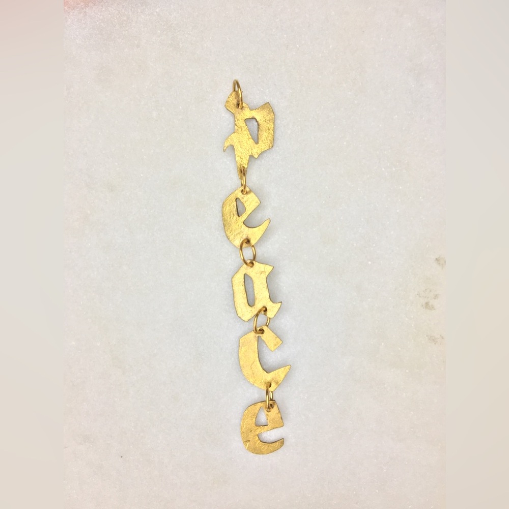 Gold Peace Necklace, handcrafted peace gold tone pendant w/24k gold plated chain - Picture 7 of 15